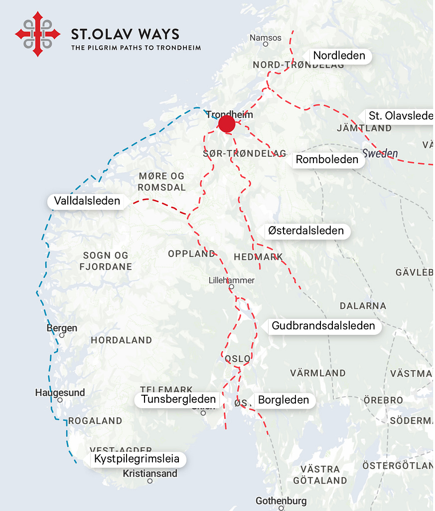 Mapa poutních cest sv. Olafa